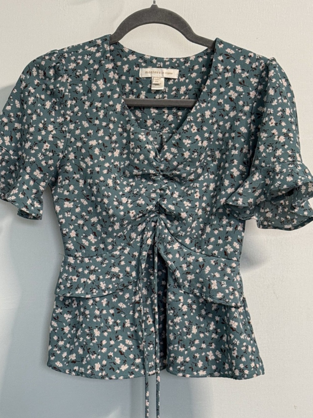 Monteau Los Angeles Dark Teal Floral Peplum Blouse XS